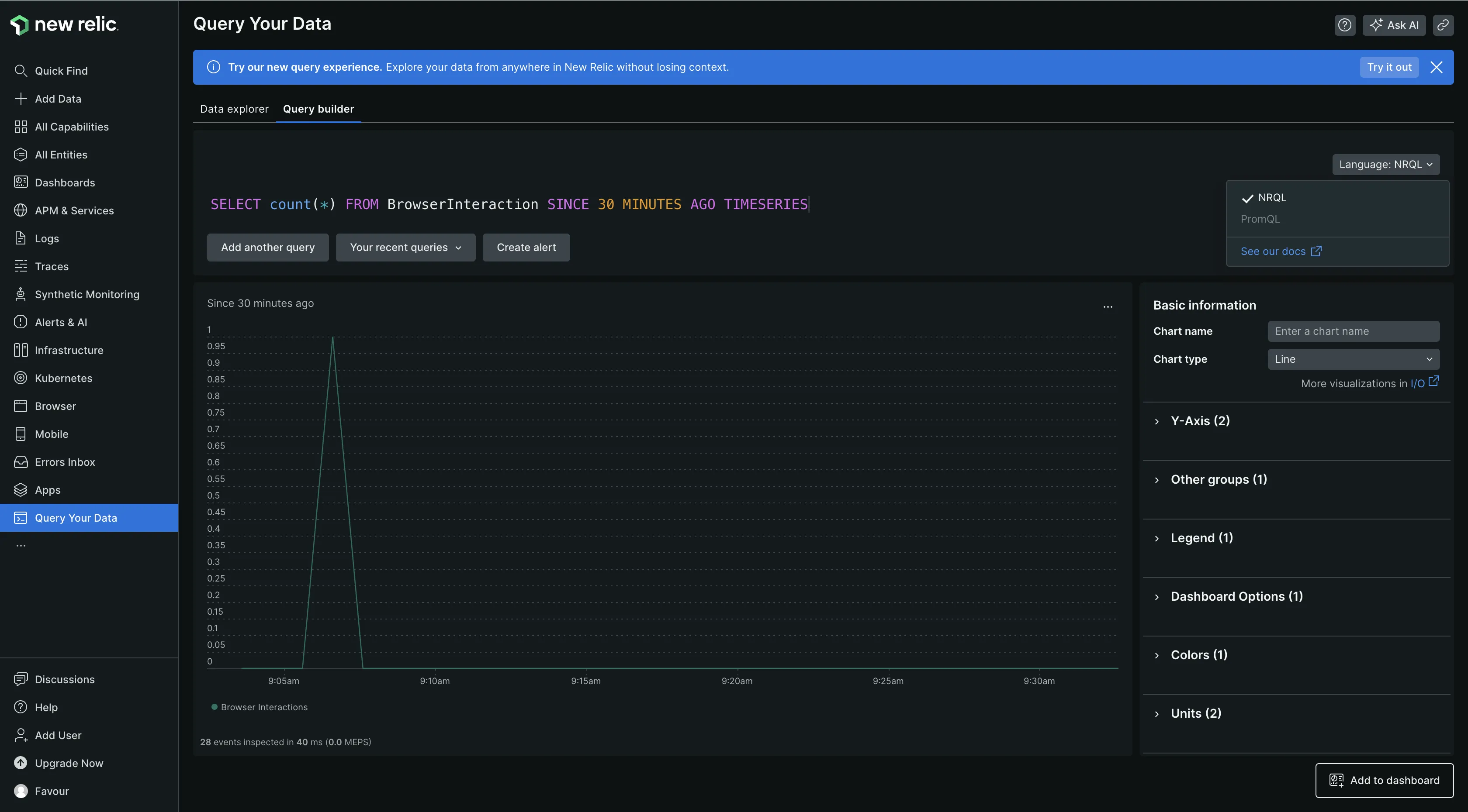 Data query in New Relic using NRQL