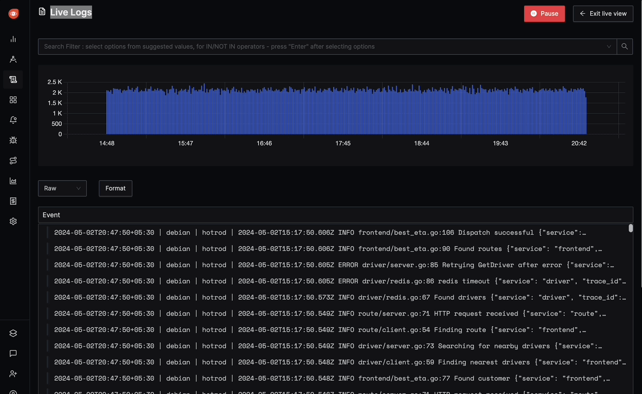 Different formats in Live view